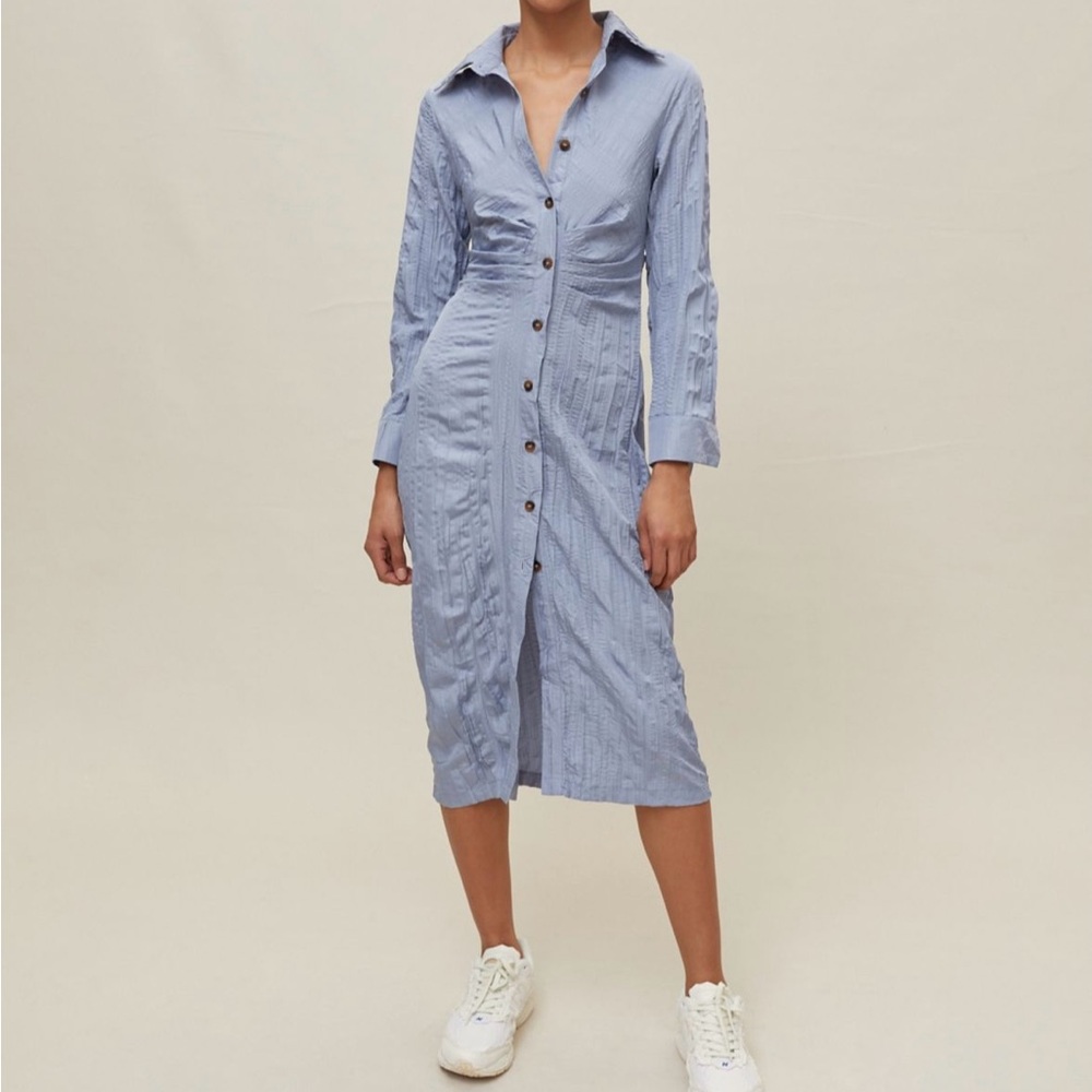 Ghospell Blue Button Down Midi Dress